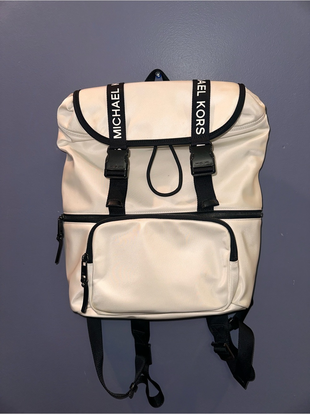 Michael Kors Cream and Black Logo Strap Backpack